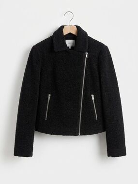 Greylin Black Teddy Moto Jacket with Asymmetric Zip